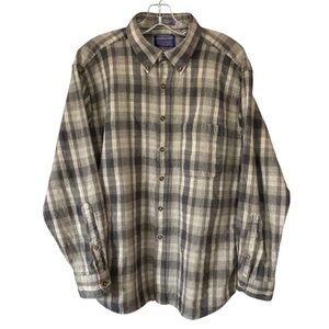 VTG Pendleton Brown Long Sleeve Flannel Mens XL Button Down Polo Shirt